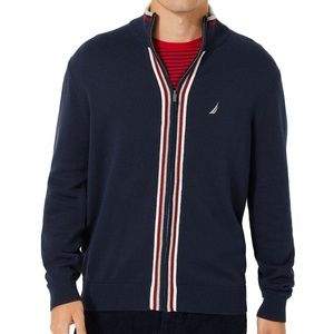 NAUTICA Men's Classic Fit Zip Front High Neck Navy Blue Sweater. Size Large